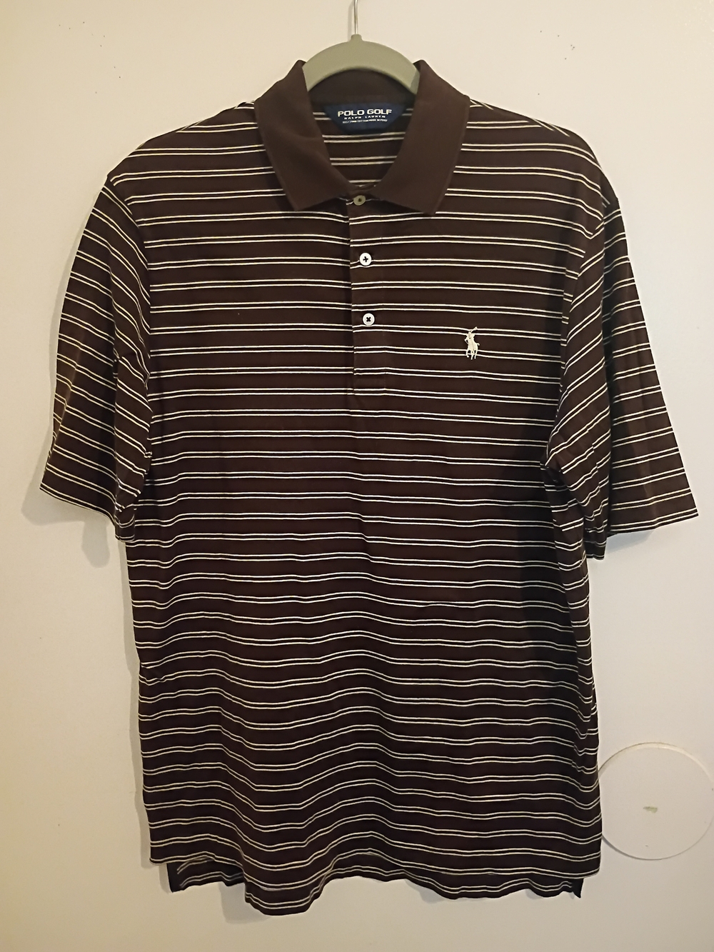 VTG Polo Golf Ralph Lauren Brown Striped Pima Cotton Polo Sz M‎